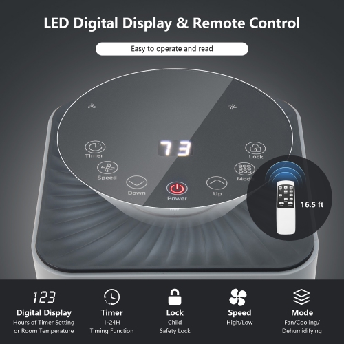 Climatiseur 2,93 kW portable avec télécommande Rafraîchisseur d'air 3 en 1 avec séchage