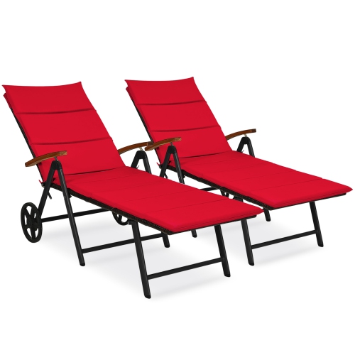 TOPBUY  Patiojoy 2PCs Foldable Beach Sling Chair With 7 Adjustable Positions&cushion Indoor Living Room Chaise Lounge In Red