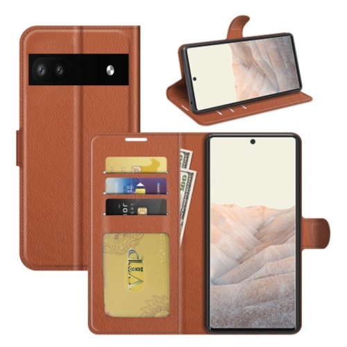 [CS] Google Pixel 6A 5G 2022 Case, Magnetic Leather Folio Wallet Flip Case Cover with Card Slot, Brown