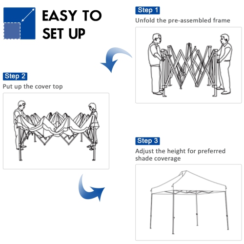 Patiojoy 10'x 10' Pop Up Canopy Tent Easy Set-up Outdoor Tent Commercial Instant Shelter w/ 3 Adjustable Heights Blue/Grey/White