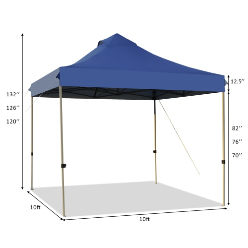 Patiojoy 10'x 10' Pop Up Canopy Tent Easy Set-up Outdoor Tent Commercial Instant Shelter w/ 3 Adjustable Heights Blue/Grey/White
