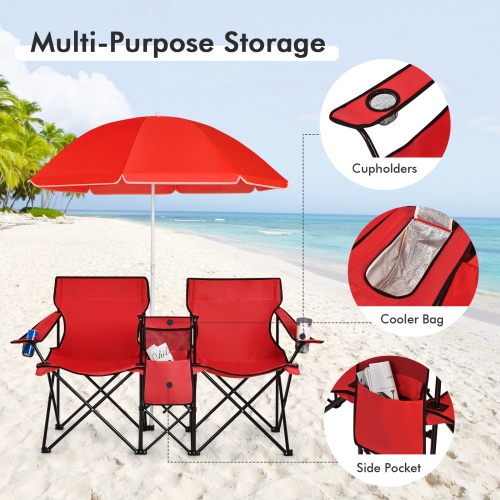 Topbuy Portable Folding Picnic Double Chair with Umbrella&Mini Table Outdoor Camping Chair for Beach Gray/Black/Turquoise