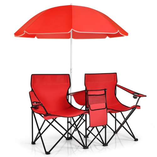 Topbuy Portable Folding Picnic Double Chair with Umbrella&Mini Table Outdoor Camping Chair for Beach Gray/Black/Turquoise