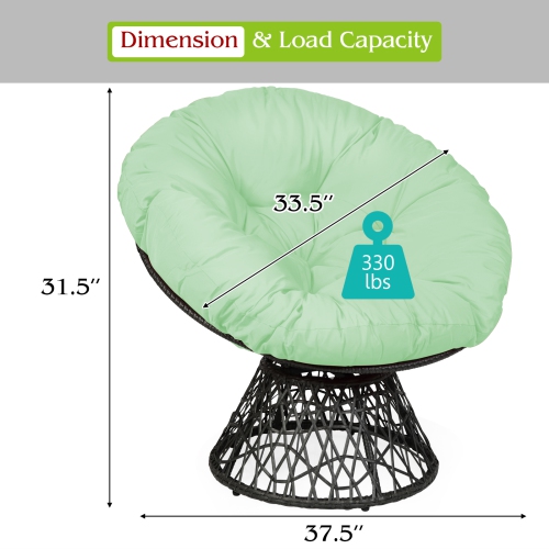 Chaise ergonomique en rotin Papasan de PatioJoy – coussin pivotant 360°, résistant aux intempéries, extérieur/intérieur, rouge/noir/vert