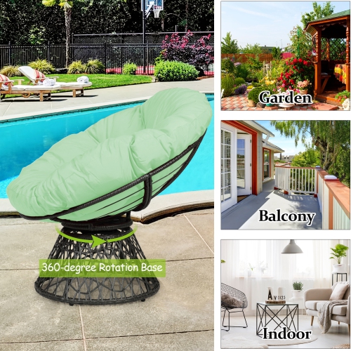 Chaise ergonomique en rotin Papasan de PatioJoy – coussin pivotant 360°, résistant aux intempéries, extérieur/intérieur, rouge/noir/vert