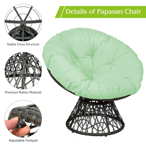 Chaise ergonomique en rotin Papasan de PatioJoy – coussin pivotant 360°, résistant aux intempéries, extérieur/intérieur, rouge/noir/vert
