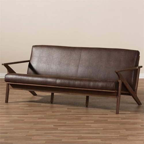 Bowery Hill Faux Leather Sofa in Dark Brown and Walnut Brown