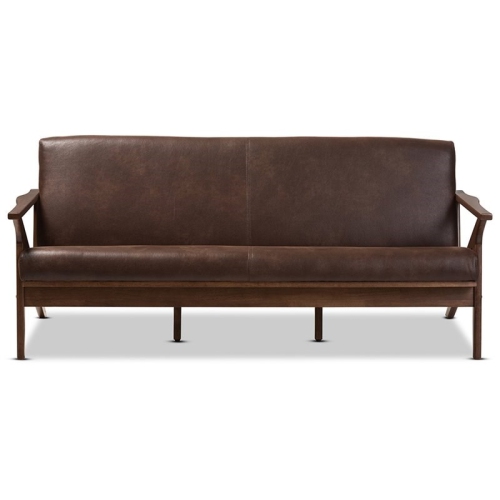 Bowery Hill Faux Leather Sofa in Dark Brown and Walnut Brown
