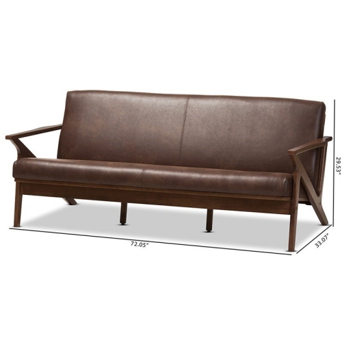 Bowery Hill Faux Leather Sofa in Dark Brown and Walnut Brown