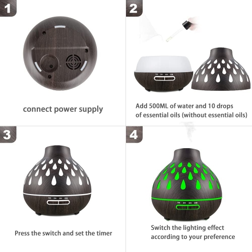 Essential Oil Diffusers 500ML, Remote Control Aromatherapy Diffusers for Essential Oils, Ultrasonic Humidifier with Waterless Auto-Off, 4 Timer and 2