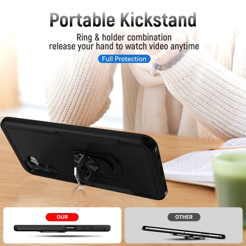 Pour l’étui Galaxy A13 5G de Samsung avec protecteur d’écran en verre trempé; béquille en anneau pivotant à 360 degrés A13 5G de Samsung