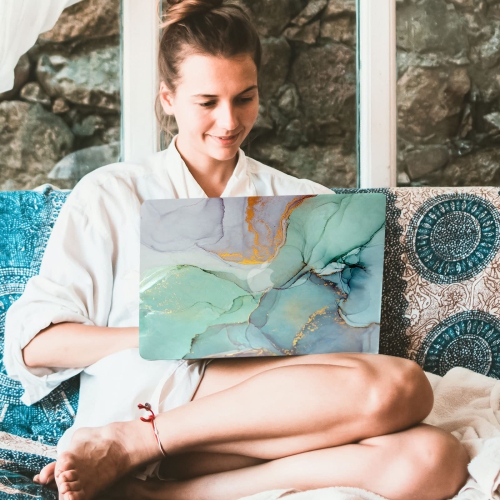 Watbro Compatible with 2021 MacBook Pro 14 Inch Laptop Case M1A2442 ,Colorful Marble Hard Shell Case & Keyboard Cover Skin f