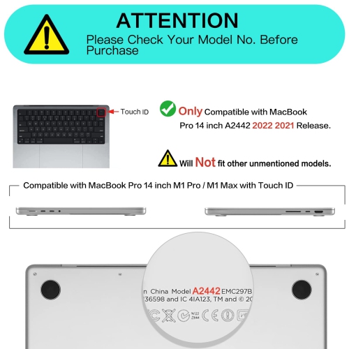 MOSISO Compatible with MacBook Pro 14 inch Case 2021 2022 Release A2442 M1 Pro/Max with Liquid Retina XDR Display Touch ID,