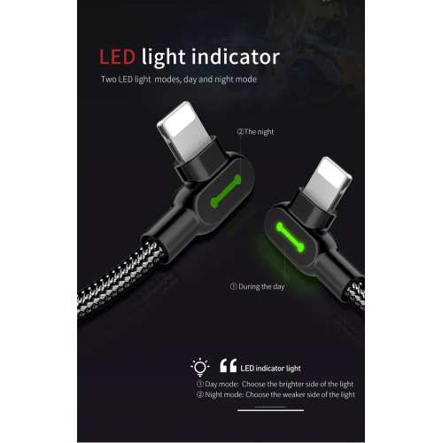 [3 Pack] Mcdodo USB-A to Lightning Fast Charging Cable USB 90 Degree Right Angle Gaming LED Nylon Braided for iPhone14 iPhone 13/Pad/Pod