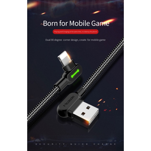 [3 Pack] Mcdodo USB-A to Lightning Fast Charging Cable USB 90 Degree Right Angle Gaming LED Nylon Braided for iPhone14 iPhone 13/Pad/Pod