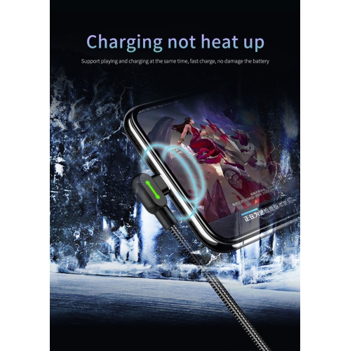 PD USB to Lightning Super Fast Charging Cable USB 90 Degree Right Angle Design Gaming LED Nylon Braided Sync USB Reversible Data Cable for