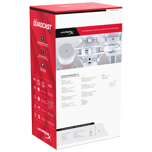 Microphone à condensateur USB QuadCast S de HyperX - Blanc