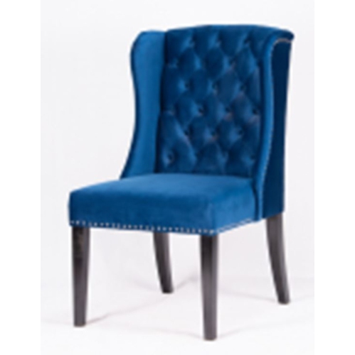 HI-LINE GIFT LTD  Velvet Button-Tufted Wingback Dining Chair In Navy Blue