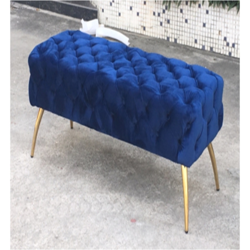 Hi-Line Gift Ltd Navy Blue & Gold Button-Tufted Velvet Bench