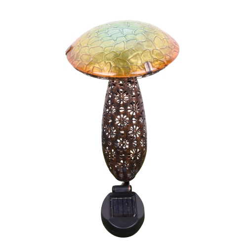 Hi-Line Gift Ltd Metal And Glass Solar Mushroom Stake with LED - Yellow