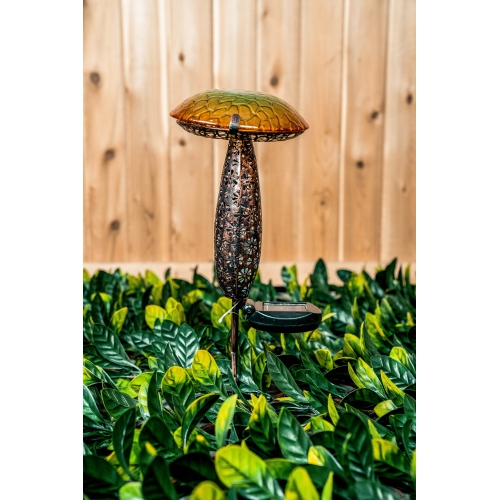 Hi-Line Gift Ltd Metal And Glass Solar Mushroom Stake with LED - Yellow
