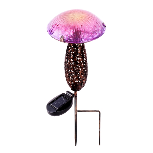 Hi-Line Gift Ltd Metal And Glass Solar Mushroom Stake with LED - Pink And Purple