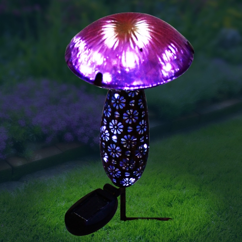 Hi-Line Gift Ltd Metal And Glass Solar Mushroom Stake with LED - Pink And Purple