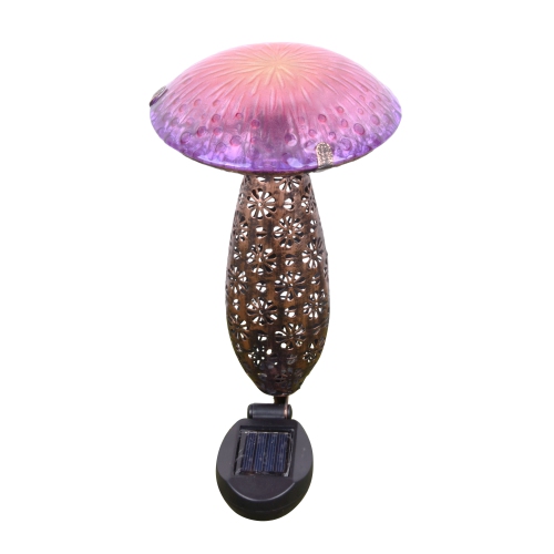Hi-Line Gift Ltd Metal And Glass Solar Mushroom Stake with LED - Pink And Purple