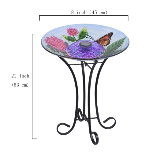 Hi-Line Gift Ltd Solar LED Floral Glass Butterfly Bird Bath with Stand