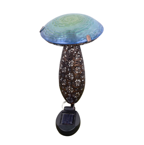 HI-LINE GIFT LTD  Metal And Glass Solar Mushroom Stake With Led - In Blue