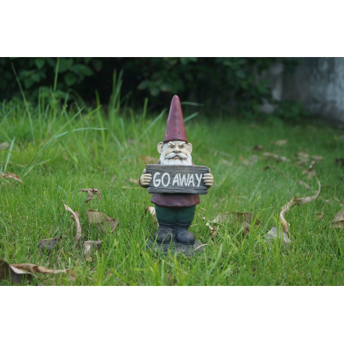 Hi-Line Gift Ltd Gnome Holds Go Away Sign