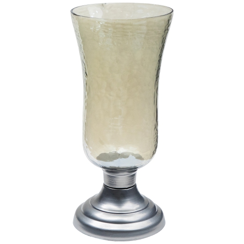 15.5" Decorative Golden Luster Hurricane Pillar Candle Holder with Silver Base
