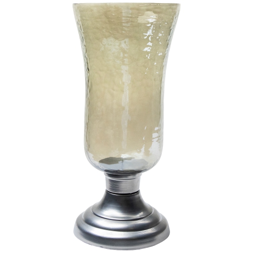 15.5" Decorative Golden Luster Hurricane Pillar Candle Holder with Silver Base