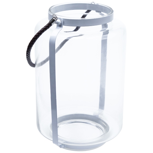 18" Hurricane Pillar Glass Candle Lantern with White Metal Frame