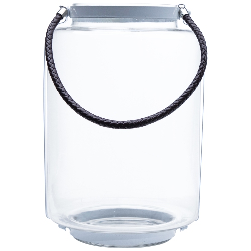 18" Hurricane Pillar Glass Candle Lantern with White Metal Frame