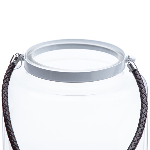 18" Hurricane Pillar Glass Candle Lantern with White Metal Frame