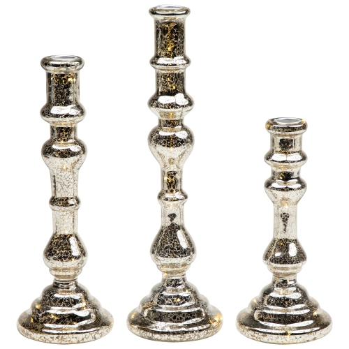 Set of 3 Golden Sparkles Battery Operated LED Lighted Candle Holders