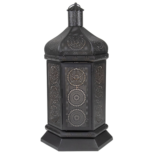 NORTHLIGHT  21.5" And Gold Moroccan Style Pillar Candle Table Lantern In Black