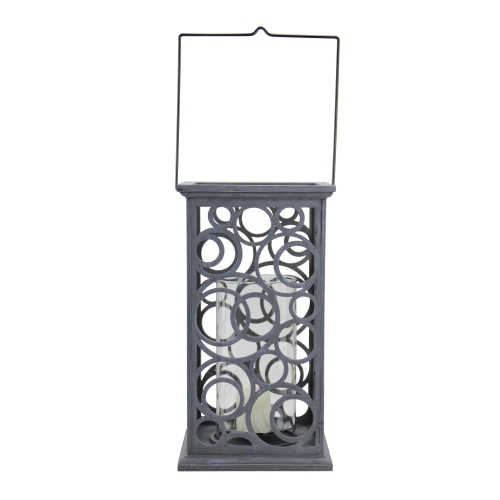 13" Gray Brushed Cut-Out Circle Design Pillar Candle Holder