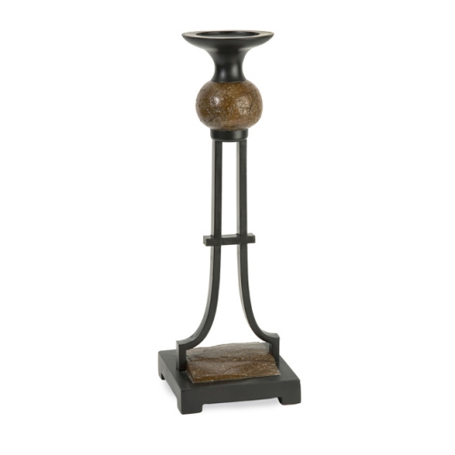 CC HOME FURNISHINGS  19" Carolyn Kinder Contemporary Black And Decorative Pillar Candle Holder In Brown