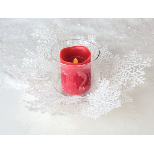 MELROSE  Winter Solace Christmas Glass Pillar Candle Holder With Snowflake Ring In White