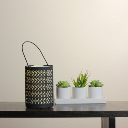 12" Black Opulent Battery Operated Indoor LED Candle Lantern with Timer