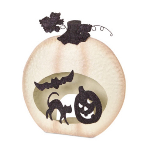 MELROSE  14.75" And Black Jack-O-Lantern, Bat And Cat Design Design Pumpkin Pillar Candle Holder In White