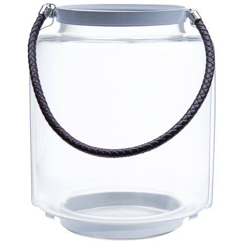 18" Clear Glass Pillar Candle Lantern with White Metal Frame