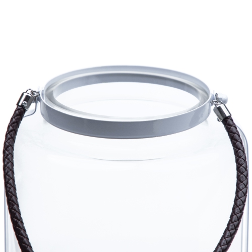 18" Clear Glass Pillar Candle Lantern with White Metal Frame