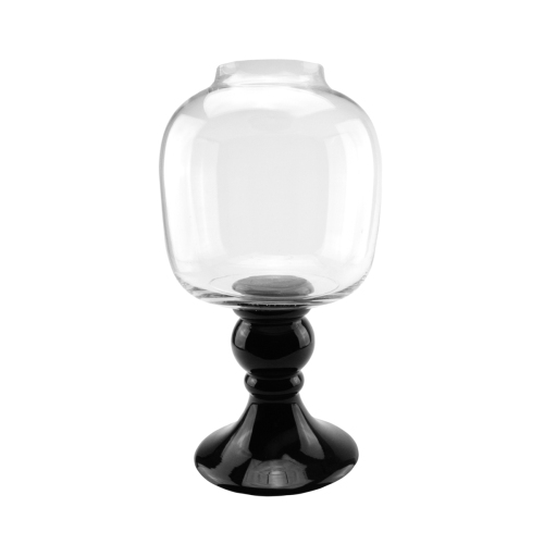 NORTHLIGHT  17.75" Transparent And Jet Glass Pedestal Pillar Candle Holder In Black