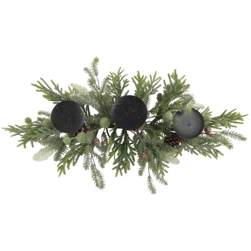 NORTHLIGHT  26" Triple Candle Holder With Frosted Foliage And Pine Cones Christmas Decor