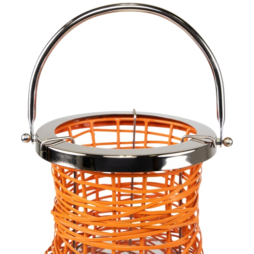18.5" Modern Orange Decorative Woven Iron Pillar Candle Lantern with Glass Hurricane
