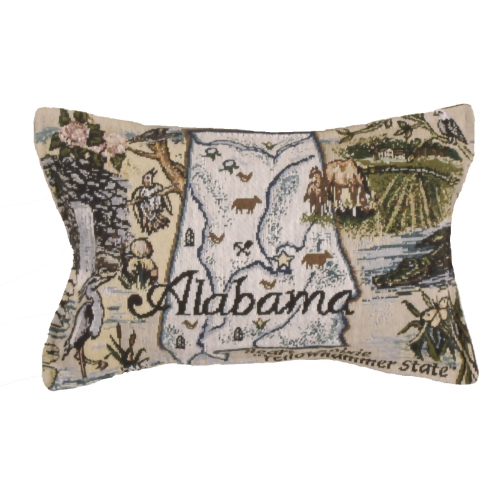 12" Beige and Green Alabama Printed Rectangular Throw Pillow