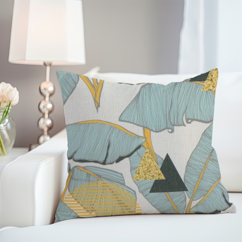 18" Green and Yellow Tropical Banana Leaf Square Throw Pillow